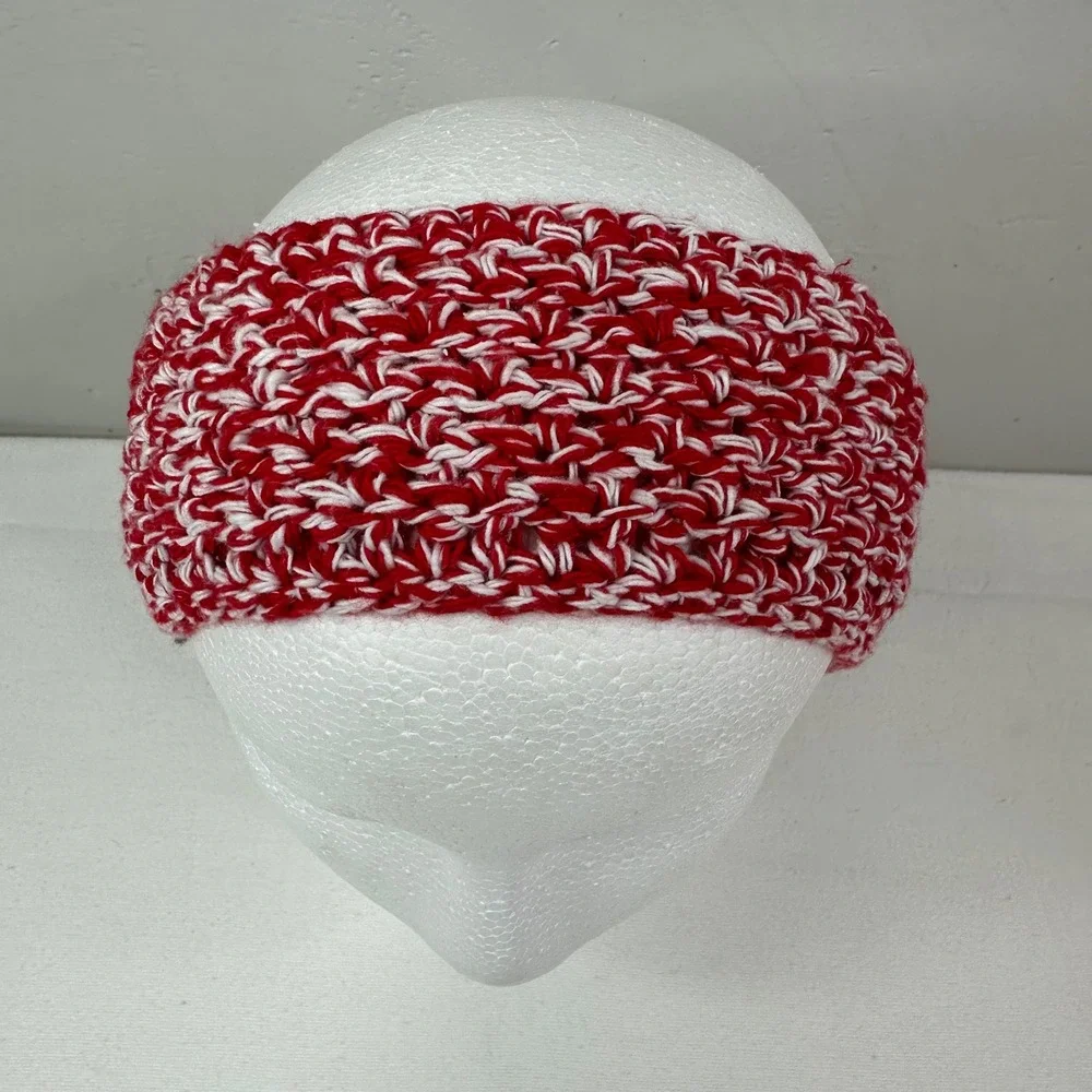 Created By Cyd Red White Marled Crochet Cotton Handmade Headband Ear Warmer NEW